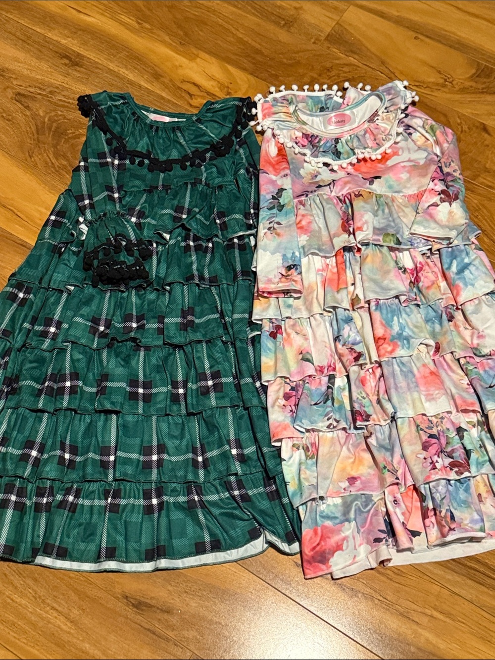 Girls Ruffle Tiered Dress Lot - Floral & Green Plaid